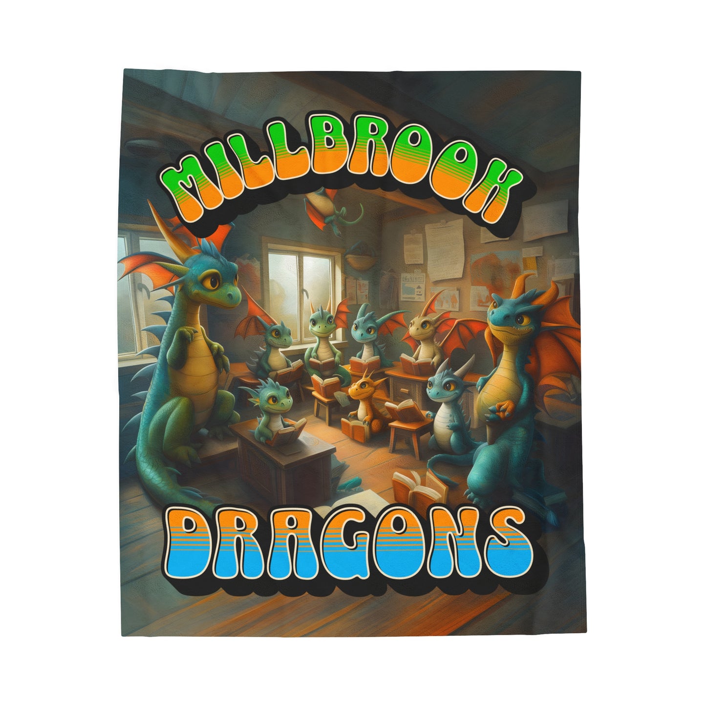 Millbrook Dragons At School - Velveteen Plush Blanket